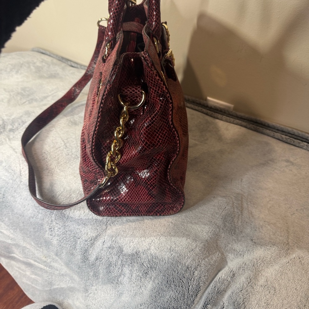 Michael Kors Large Red & Black Python Embossed Leather Satchel - Gold HW - Picture 6 of 16